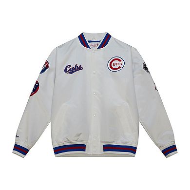 Men's Mitchell & Ness White Chicago Cubs City Collection Satin Full-Snap Varsity Jacket