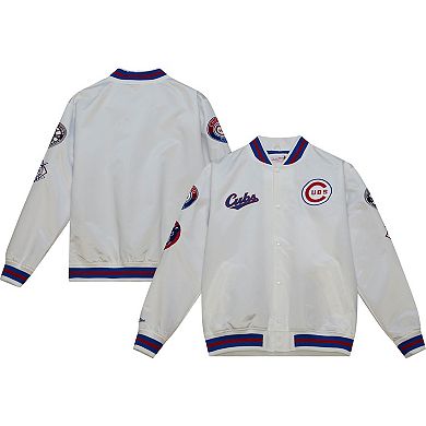 Men's Mitchell & Ness White Chicago Cubs City Collection Satin Full-Snap Varsity Jacket