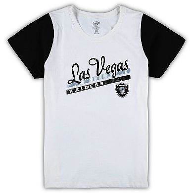 Women's Concepts Sport White/Black Las Vegas Raiders Plus Size Downfield T-Shirt & Shorts Sleep Set