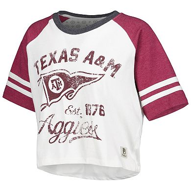 Women's Pressbox White Texas A&M Aggies Melange Beaumont Cropped Raglan T-Shirt