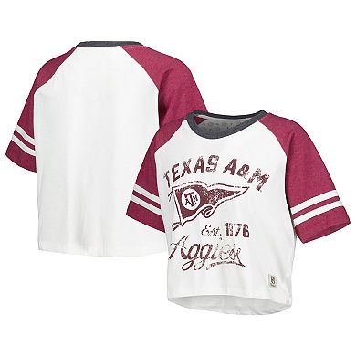 Women's Pressbox White Texas A&M Aggies Melange Beaumont Cropped Raglan T-Shirt
