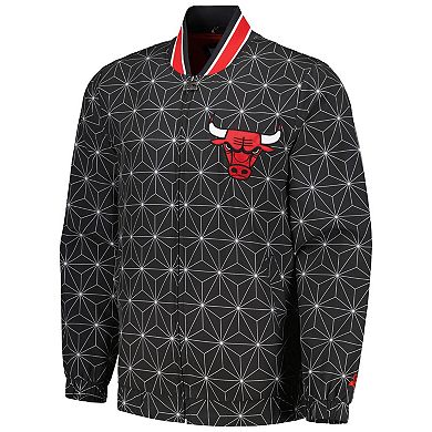 Men's Starter Black Chicago Bulls In-Field Play Fashion Satin Full-Zip Varsity Jacket