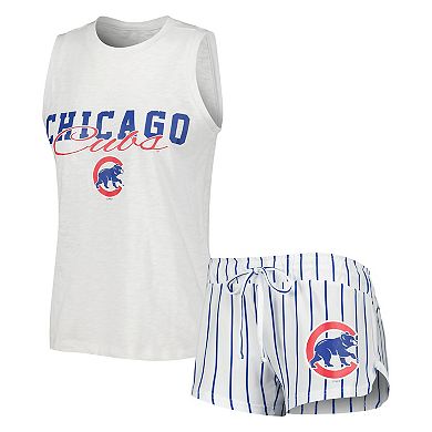 Women's Concepts Sport White Chicago Cubs Reel Pinstripe Tank Top & Shorts Sleep Set