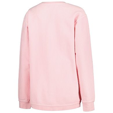 Women's Pressbox Pink Wisconsin Badgers Comfy Cord Bar Print Pullover Sweatshirt