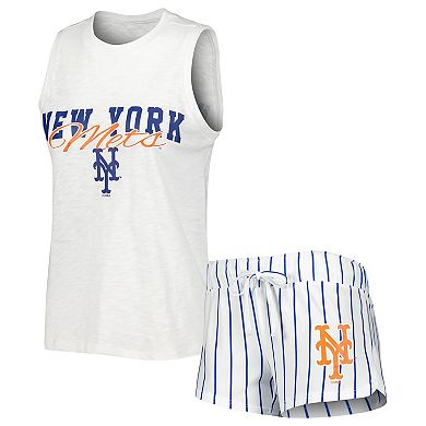 Women's Concepts Sport White New York Mets Reel Pinstripe Tank Top & Shorts Sleep Set