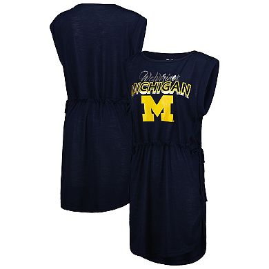Women's G-III 4Her by Carl Banks Navy Michigan Wolverines GOAT Swimsuit Cover-Up Dress