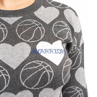 Women's Lusso Charcoal Golden State Warriors Basketball Love Swarovski Crystal Intarsia Pullover Sweater