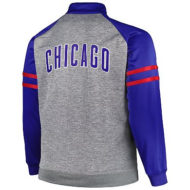 Men's Royal/Heather Gray Chicago Cubs Big & Tall Raglan Full-Zip Track Jacket