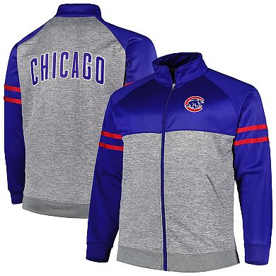 Men's Royal/Heather Gray Chicago Cubs Big & Tall Raglan Full-Zip Track Jacket