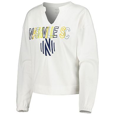 Women's Concepts Sport  White Nashville SC Sunray Notch Neck Long Sleeve T-Shirt