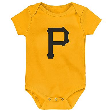 Infant Gold/White/Heather Gray Pittsburgh Pirates Biggest Little Fan 3-Pack Bodysuit Set
