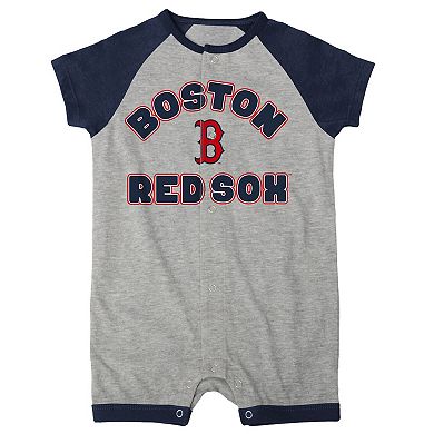 Newborn & Infant Heather Gray Boston Red Sox Extra Base Hit Raglan Full-Snap Romper