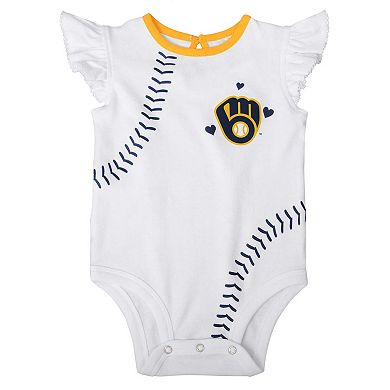 Girls Infant White/Navy Milwaukee Brewers Sweet Spot Three-Piece Bodysuit Skirt & Booties Set