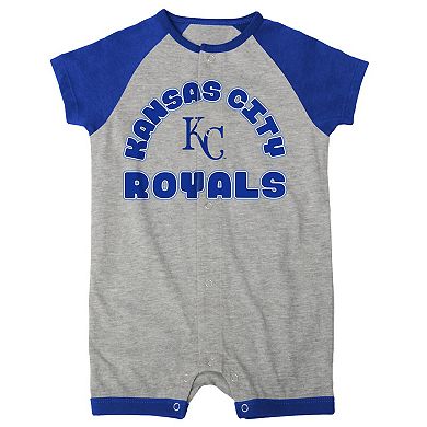Newborn & Infant Heather Gray Kansas City Royals Extra Base Hit Raglan Full-Snap Romper