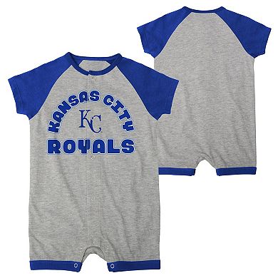 Newborn & Infant Heather Gray Kansas City Royals Extra Base Hit Raglan Full-Snap Romper