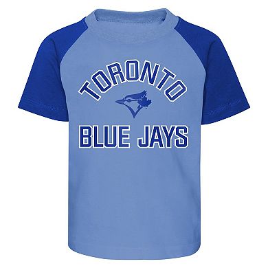Infant Powder Blue/Heather Gray Toronto Blue Jays Ground Out Baller Raglan T-Shirt and Shorts Set