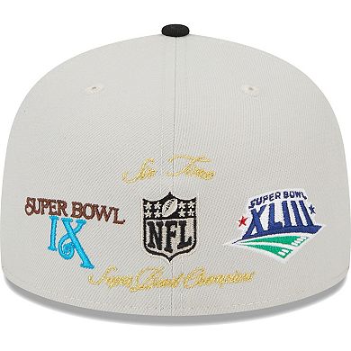 Men's New Era Khaki/Black Pittsburgh Steelers Super Bowl Champions Patch 59FIFTY Fitted Hat