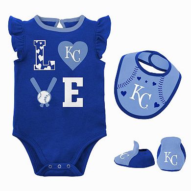 Newborn & Infant Royal/Light Blue Kansas City Royals Three-Piece Love of Baseball Bib Bodysuit & Booties Set