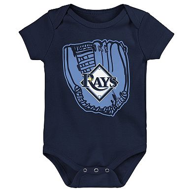 Newborn & Infant Light Blue/Navy/White Tampa Bay Rays Minor League Player Three-Pack Bodysuit Set