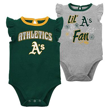 Infant Green/Heather Gray Oakland Athletics Little Fan Two-Pack Bodysuit Set
