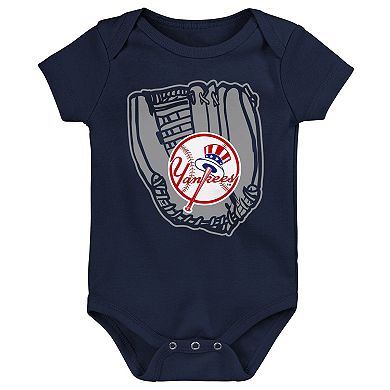 Infant Heather Gray/Navy/White New York Yankees Minor League Player Three-Pack Bodysuit Set