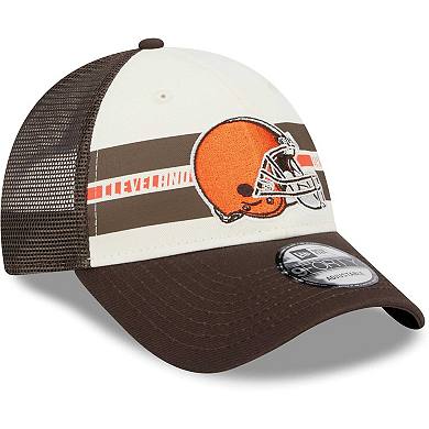 Men's New Era Cream/Brown Cleveland Browns Team Stripe Trucker 9FORTY Snapback Hat