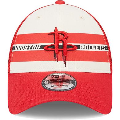 Men's New Era Houston Rockets Red Stripes 9FORTY Trucker Snapback Hat