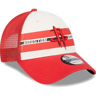 Men's New Era Houston Rockets Red Stripes 9FORTY Trucker Snapback Hat