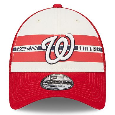 Men's New Era White/Red Washington Nationals Team Stripe Trucker 9FORTY Snapback Hat