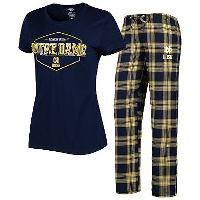 Women's Concepts Sport Navy/Gold Notre Dame Fighting Irish Badge T-Shirt & Flannel Pants Sleep Set