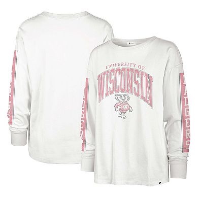 Women's '47 White Wisconsin Badgers Statement SOA 3-Hit Long Sleeve T-Shirt