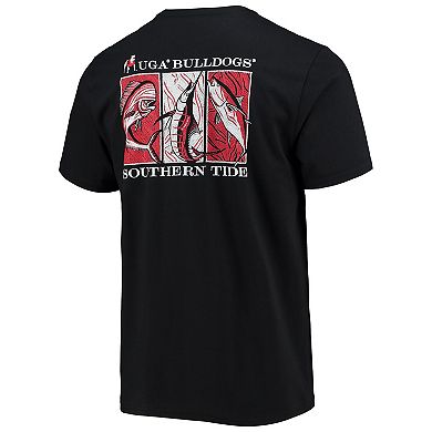 Men's Southern Tide Black Georgia Bulldogs Game Day Mosaic Fish Logo T-Shirt