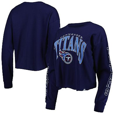 Women's '47 Navy Tennessee Titans Skyler Parkway Cropped Long Sleeve T-Shirt