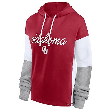 Women's Fanatics Branded Crimson Oklahoma Sooners Play It Safe Colorblock Pullover Hoodie