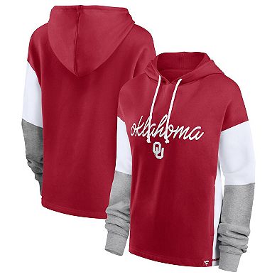 Women's Fanatics Branded Crimson Oklahoma Sooners Play It Safe Colorblock Pullover Hoodie