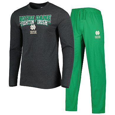 Men's Concepts Sport Heathered Green/Heathered Charcoal Notre Dame Fighting Irish Meter Long Sleeve T-Shirt & Pants Sleep Set
