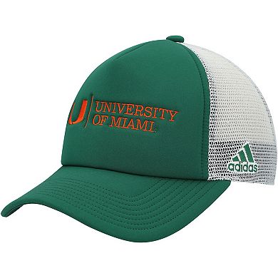 Men's adidas Green/White Miami Hurricanes Foam Trucker Snapback Hat