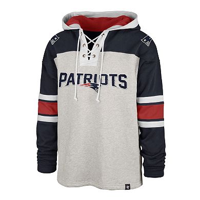 Men's '47 New England Patriots Heather Gray Gridiron Lace-Up Pullover Hoodie