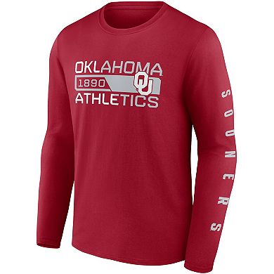 Men's Fanatics Branded Crimson Oklahoma Sooners Broad Jump 2-Hit Long Sleeve T-Shirt