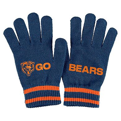 Women's WEAR by Erin Andrews Navy Chicago Bears Double Jacquard Cuffed Knit Hat with Pom and Gloves Set