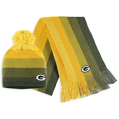 Women's WEAR by Erin Andrews Gold Green Bay Packers Ombre Pom Knit Hat and Scarf Set