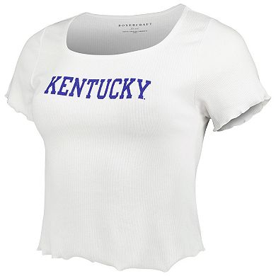Women's White Kentucky Wildcats Baby Rib Lettuce-Edge Trim T-Shirt