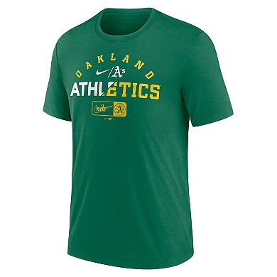 Men's Nike Heather Green Oakland Athletics Rewind Review Slash Tri-Blend T-Shirt