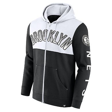 Men's Fanatics Branded Black/White Brooklyn Nets Skyhook Colorblock Full-Zip Hoodie