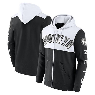 Men's Fanatics Branded Black/White Brooklyn Nets Skyhook Colorblock Full-Zip Hoodie