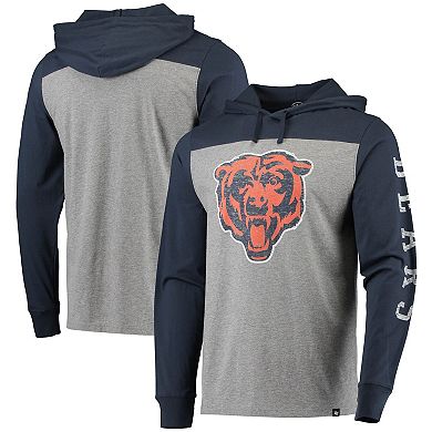 Men's '47 Heathered Gray/Navy Chicago Bears Franklin Wooster Long Sleeve Hoodie T-Shirt