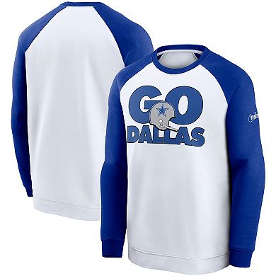 Men's Nike White/Royal Dallas Cowboys Fan Gear Throwback Go Helmet Sweatshirt