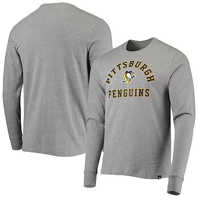 Men's '47 Heathered Gray Pittsburgh Penguins Varsity Arch Super Rival Long Sleeve T-Shirt