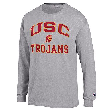Men's Champion Heather Gray USC Trojans High Motor Long Sleeve T-Shirt