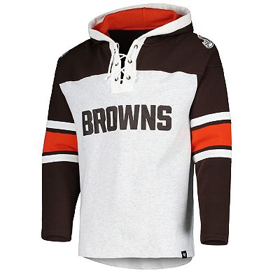 Men's '47 Cleveland Browns Heather Gray Gridiron Lace-Up Pullover Hoodie